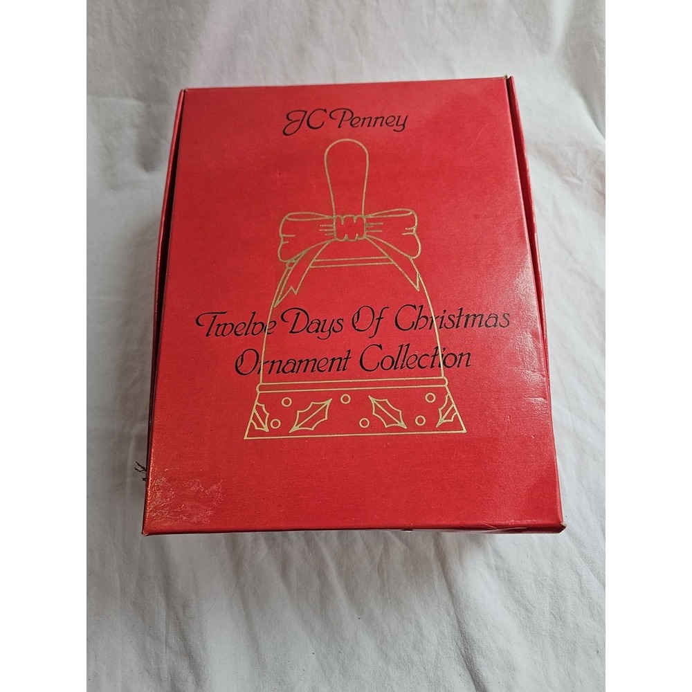 JC Penney Twelve Days Of Christmas Ceramic Bell‎ Ornaments Set White Multicolor